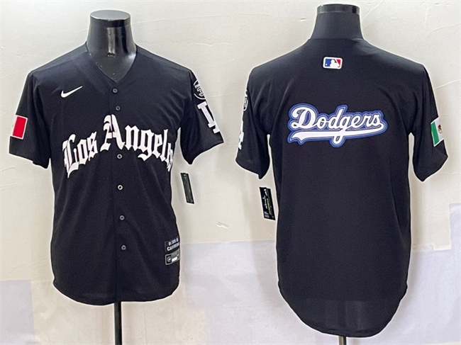 Men's Black Los Angeles Dodgers Team Big Logo Mexico 2025 LA Gothic Style With Fernando Patch Vapor Premier Limited Stitched Baseball Jersey 003